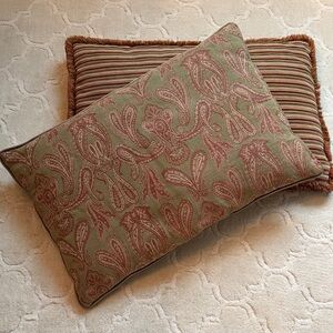 Large, reversible  Maroon and Sage Accent Pillows, set of two